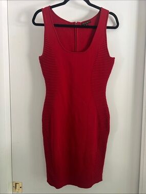 Alberto Makali Red Ribbed-Panel Sleeveless Bodycon Mini Dress